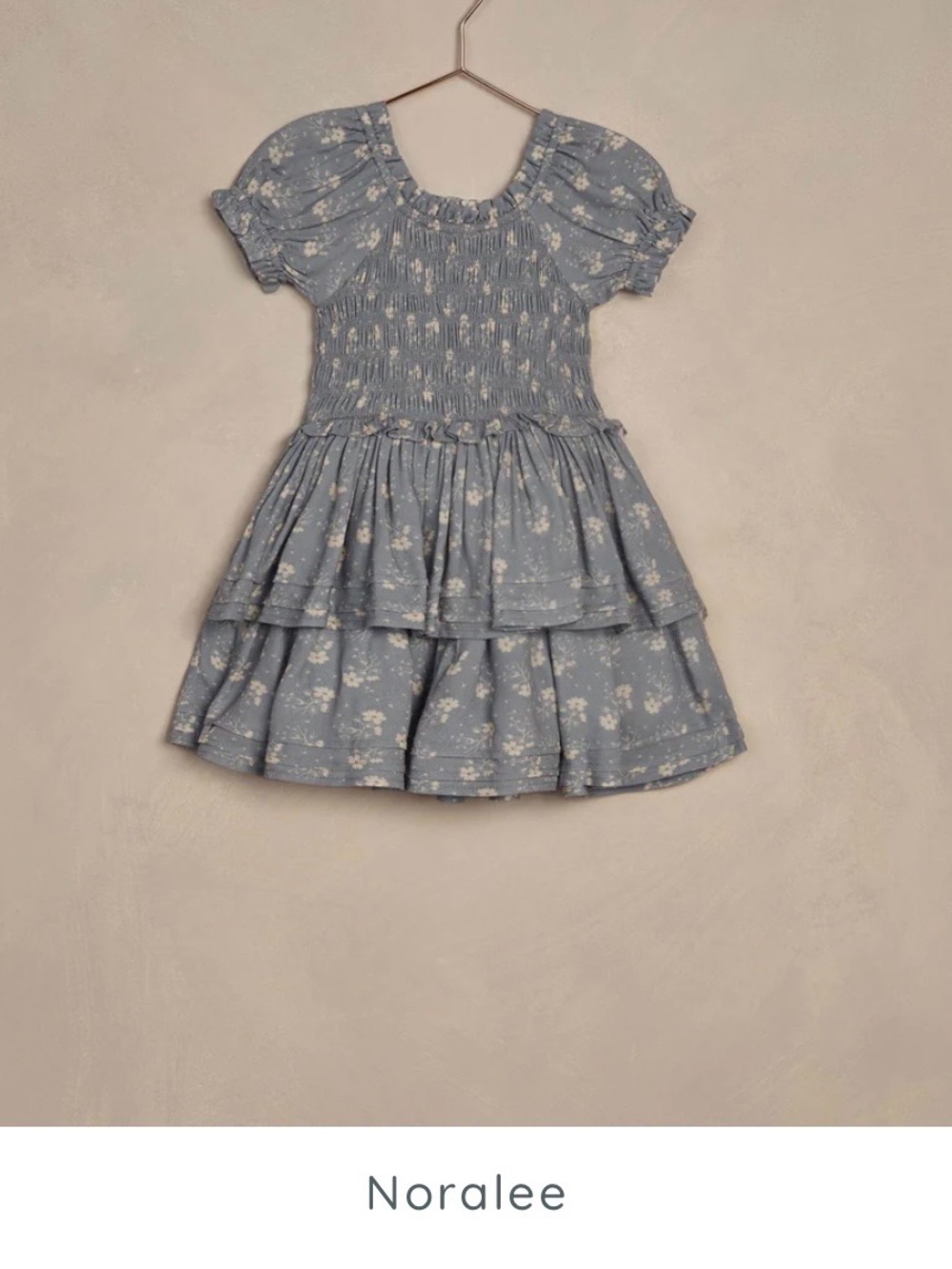 Noralee Girls' Light Blue Floral Smocked Tiered Dress